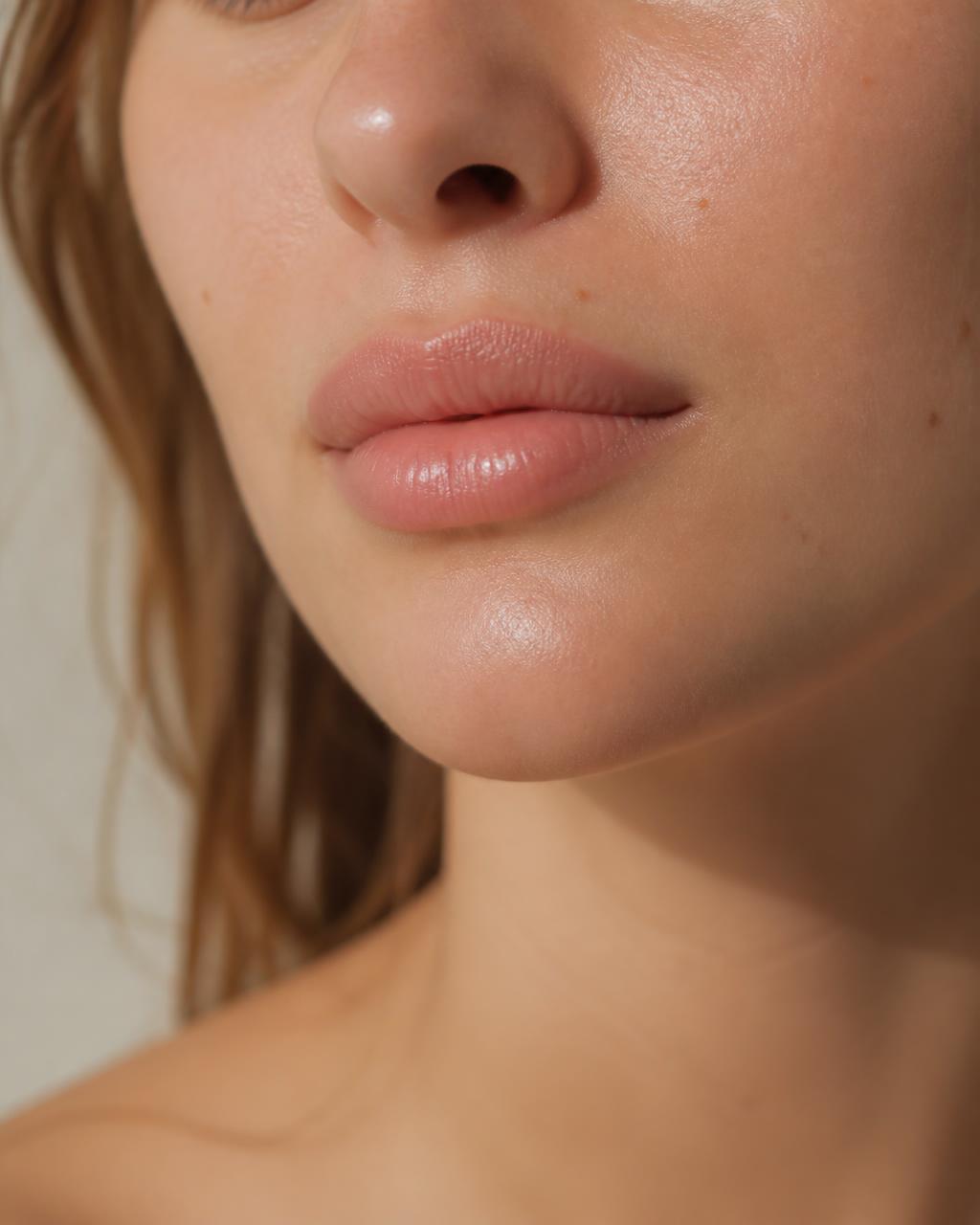 Close editorial photograph of natural lips in soft daylight